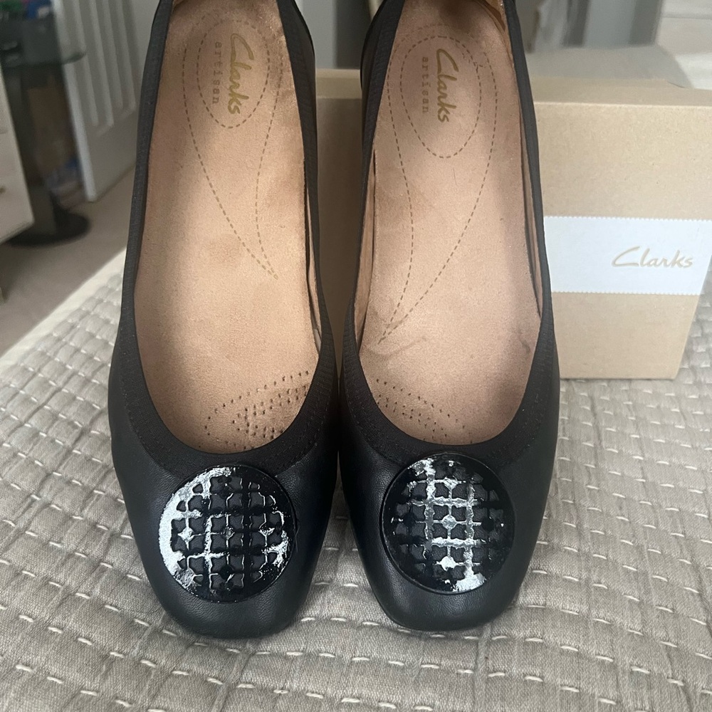 Clarks Black Flats with Textured Accent